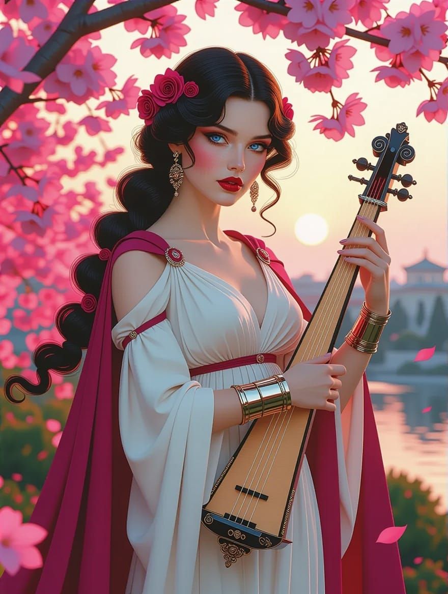 Erato, Muse of Love Poetry, in Art Nouveau Style