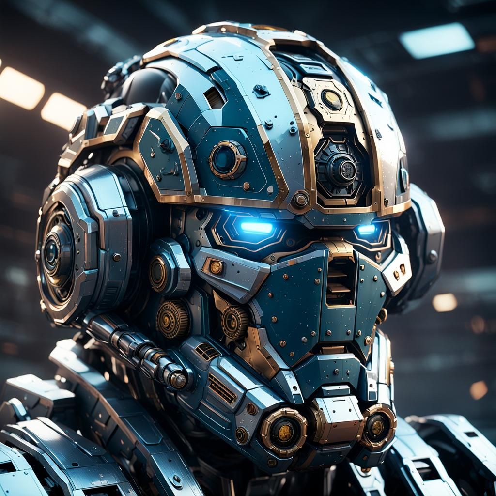 Futuristic General's Helmet with Intricate Mech Details