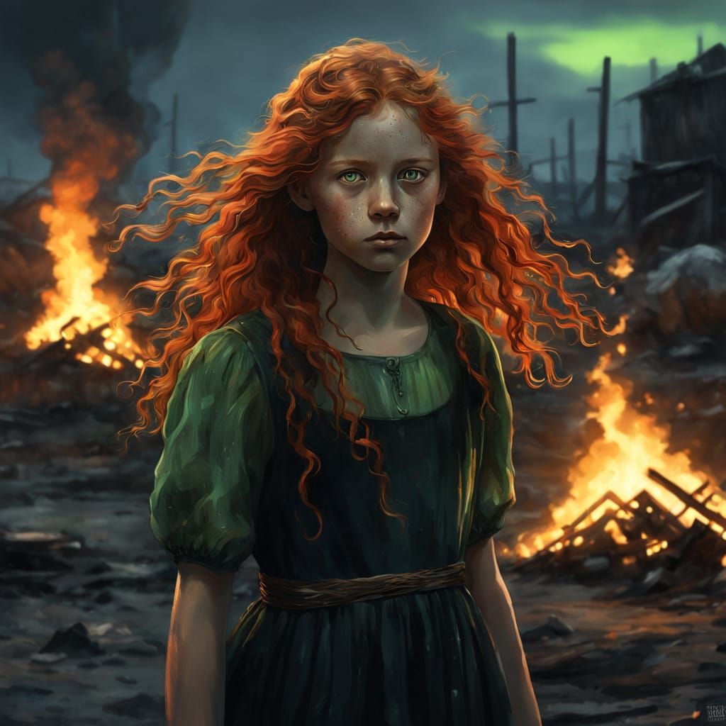 Mysterious Red-Headed Girl in Fiery Twilight