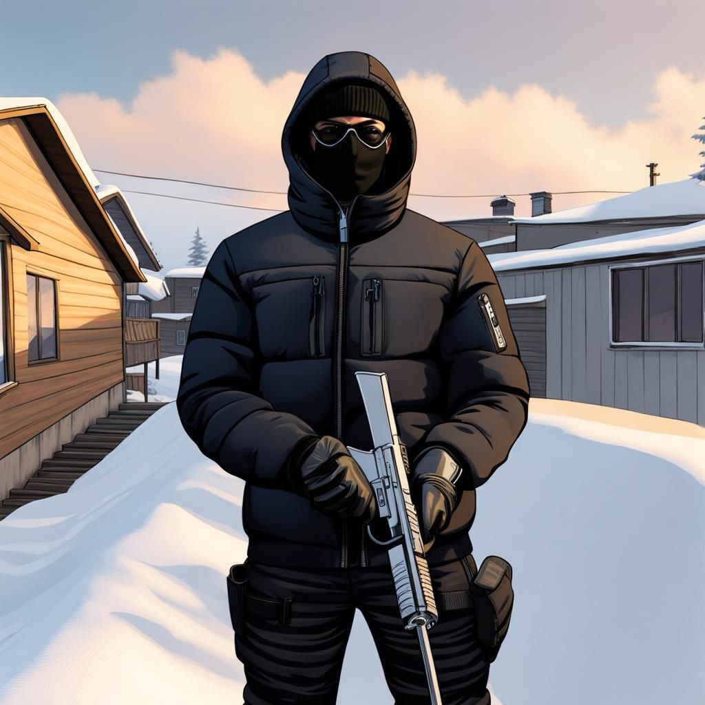 GTA Style Portrait of Man in Ski Mask