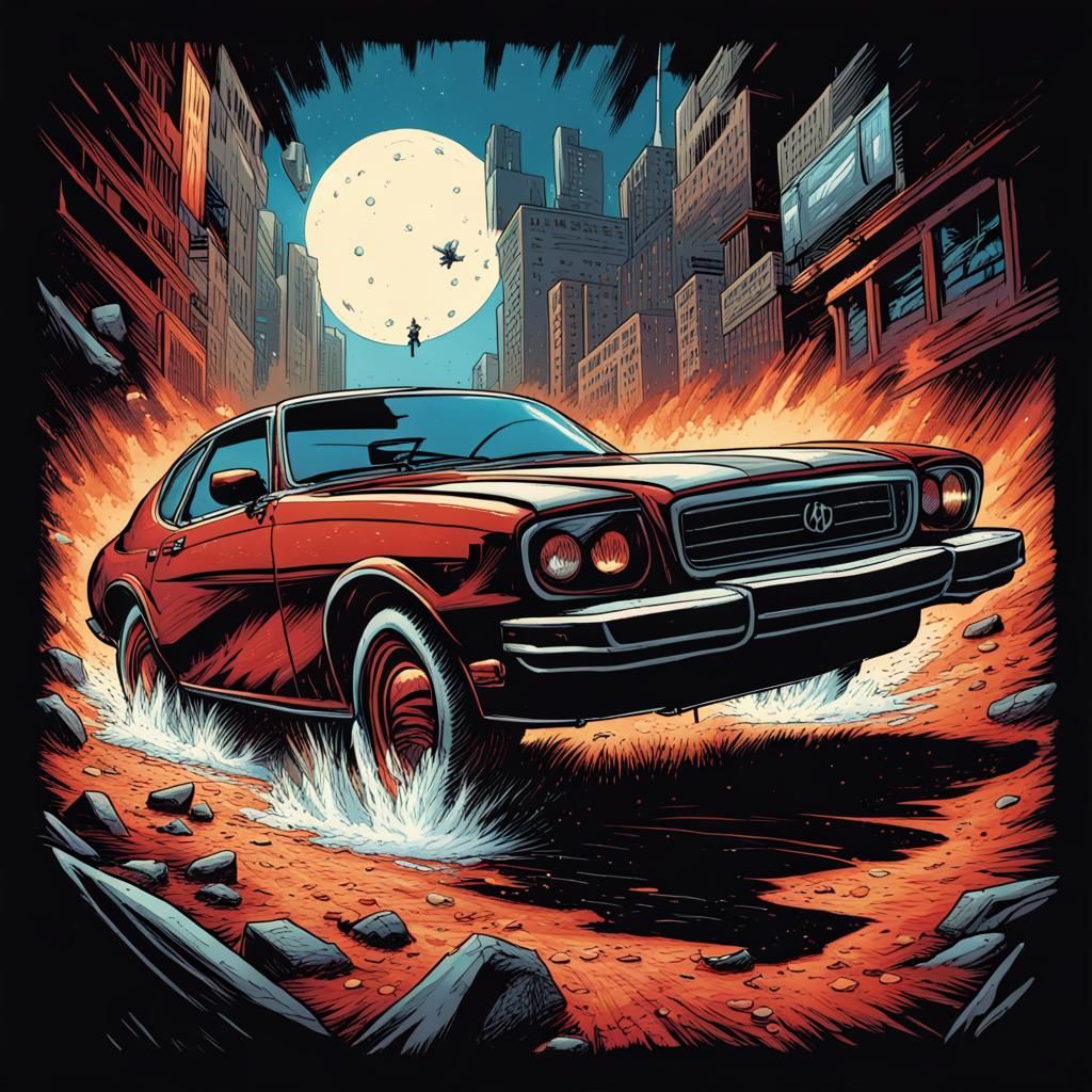 T-Shirt Design: Car Crash in Comic Book Style
