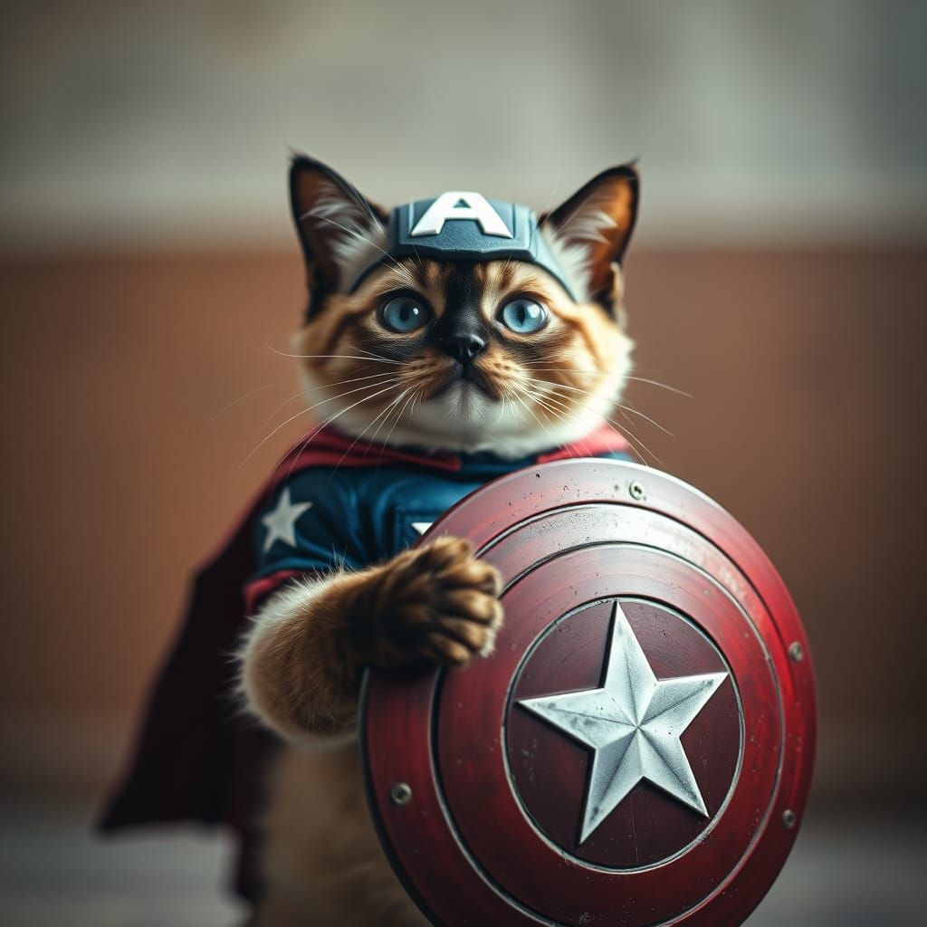 Heroic Feline Captain in Gritty Cinematic Style