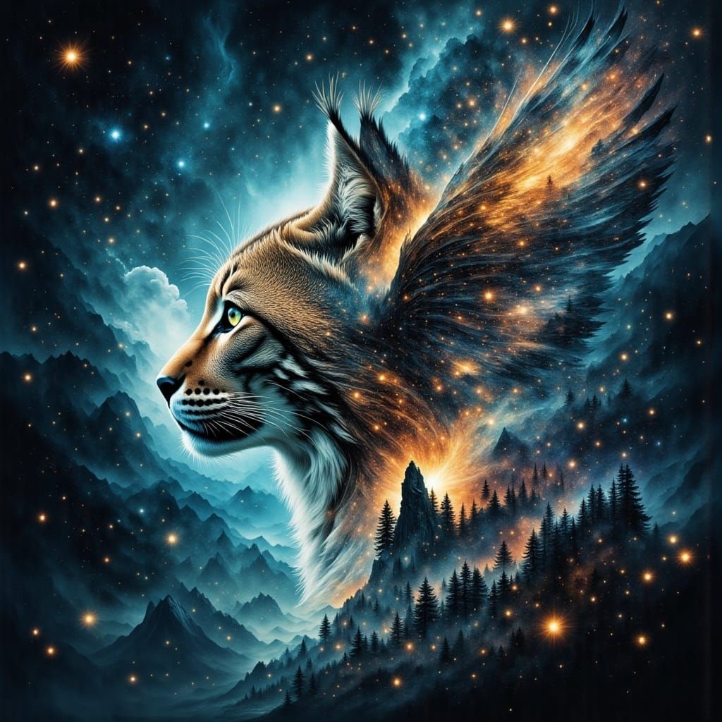 Lynx and Eagle Double Exposure in Cosmic Scene