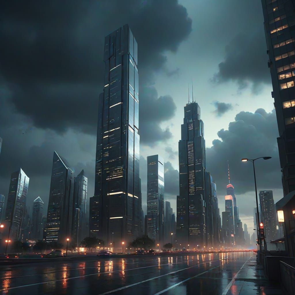 Futuristic Skyscraper in Moody Metropolis