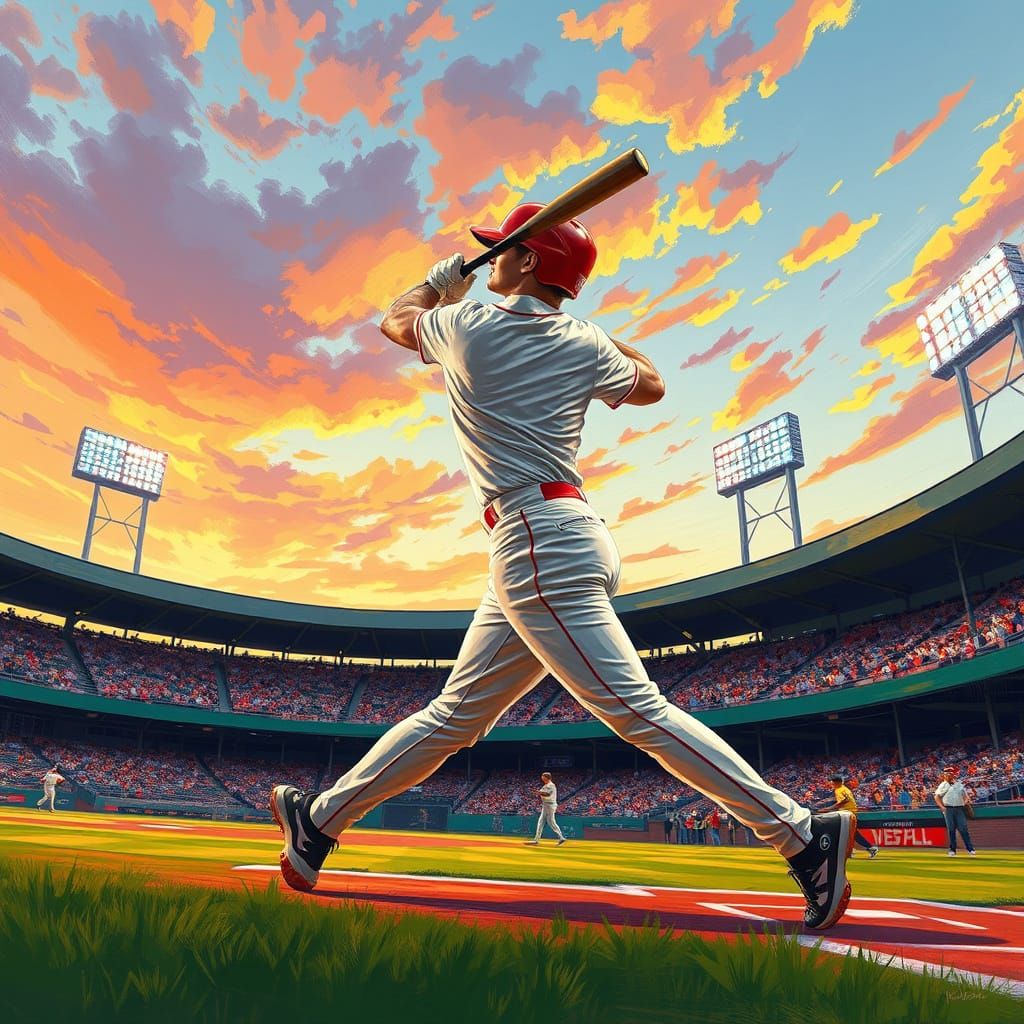 Vibrant Baseball Stadium Scene in Expressive Digital Art