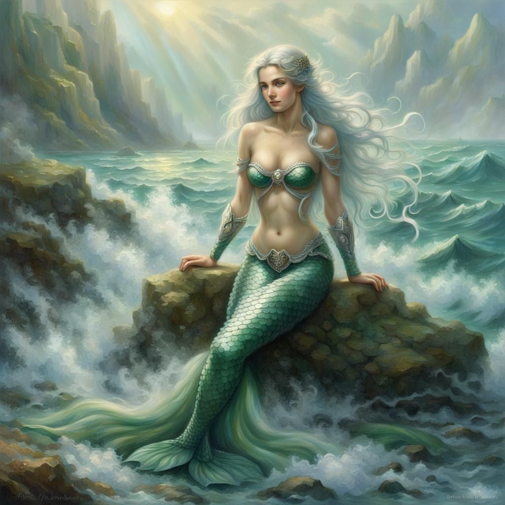 Fantasy mermaid on the sea shore