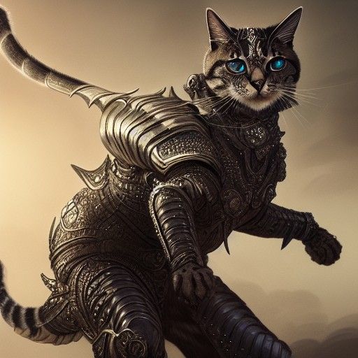 Armored Cat Knight: Hyperdetailed Fantasy Art