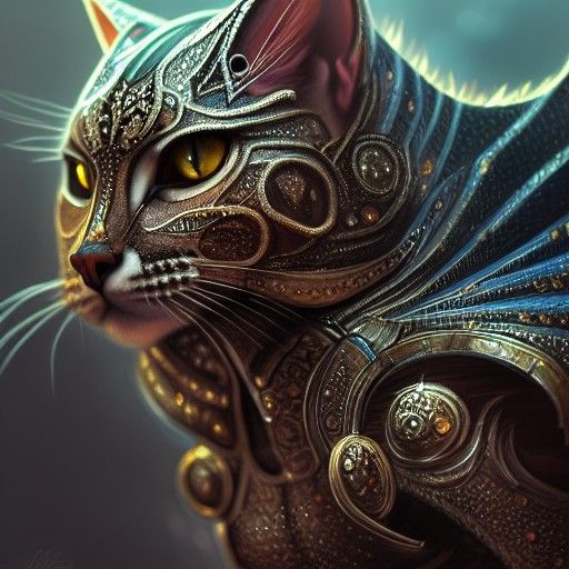 Fierce Armored Cat Fantasy Digital Painting