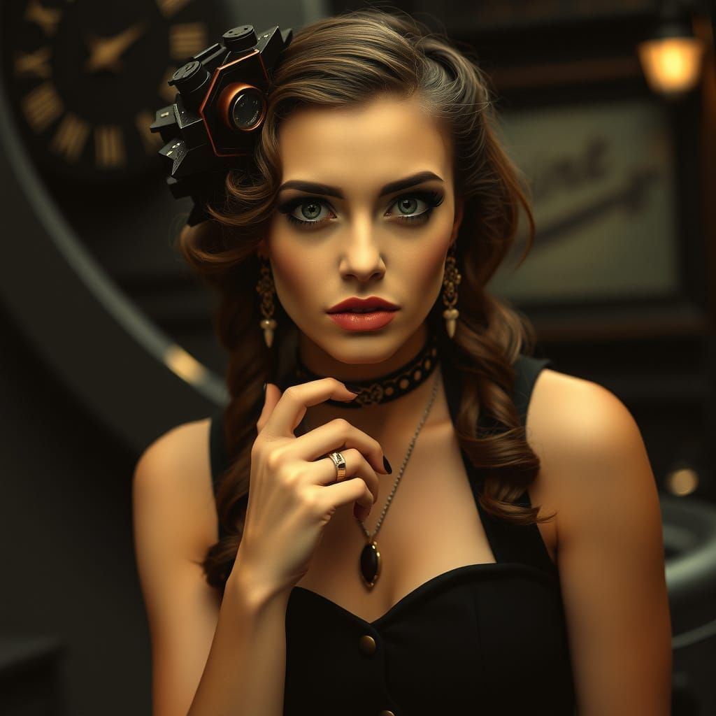 Glamorous Dieselpunk Woman in Dark Vintage Aesthetic