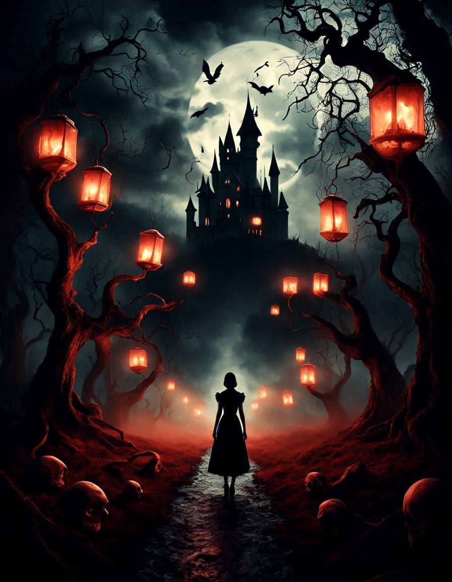 Ethereal Figure Walks to Bone Castle in Surreal Style