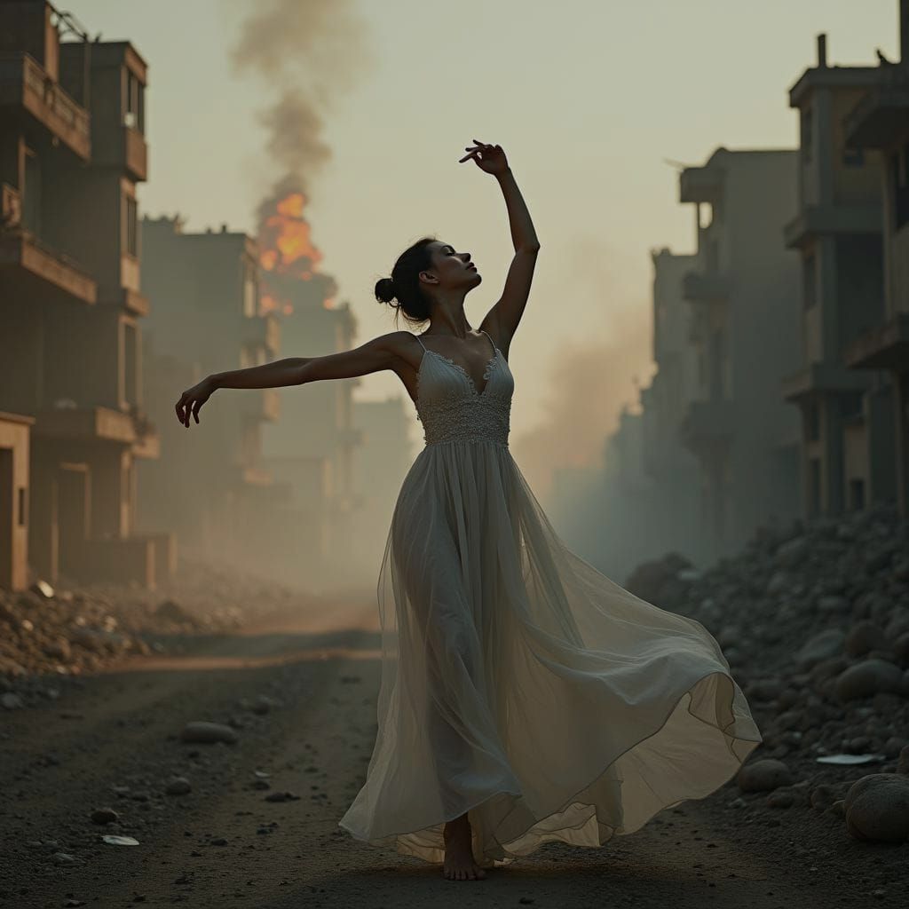 Dance of Hope: Beauty Amidst War's Ruins