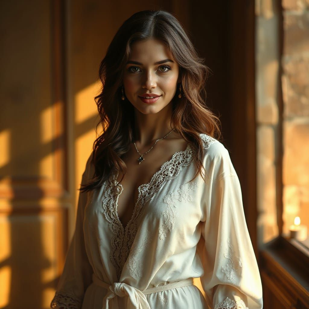 Radiant Woman in White Robes, Art Nouveau Style