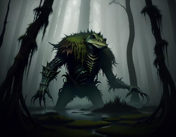 Bullywug in Misty Swamp: Dark Fantasy Illustration