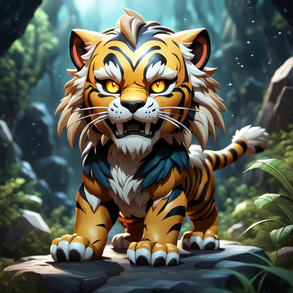 Electric Chibi Sabertooth Tiger: Fantasy Art