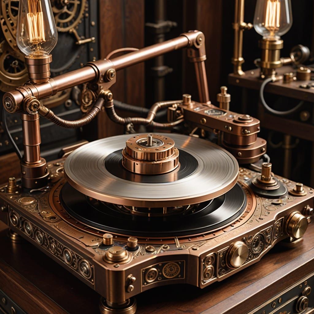 Steampunk Turntable in Warm, Golden Light