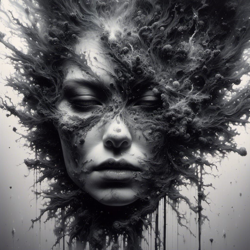 Ink on Glass Double Exposure: Visionary Dark Reality