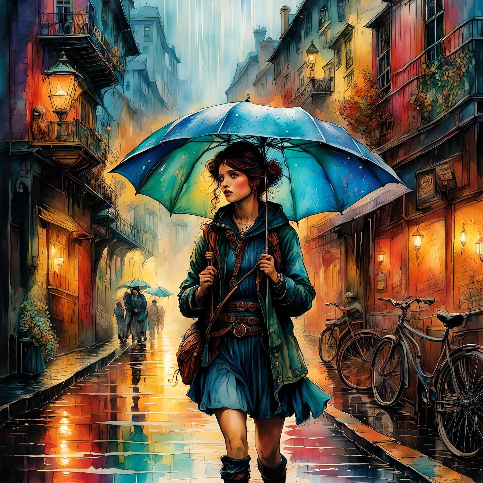 Retro Ink Illustration: Escape from Rainy Dystopia