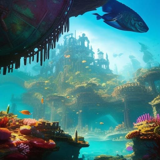 Detailed Sunken Atlantis Landscape in Hyper-Realistic Style