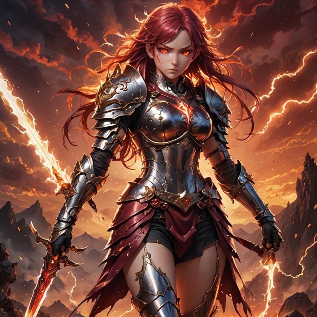 Fierce Fairy Warrior in Vibrant, Golden Armor