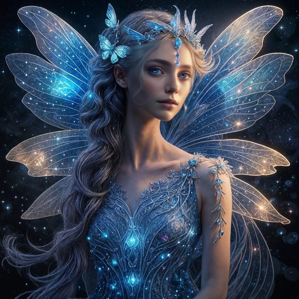 Ethereal Fairy in Radiant Cosmic Hologram