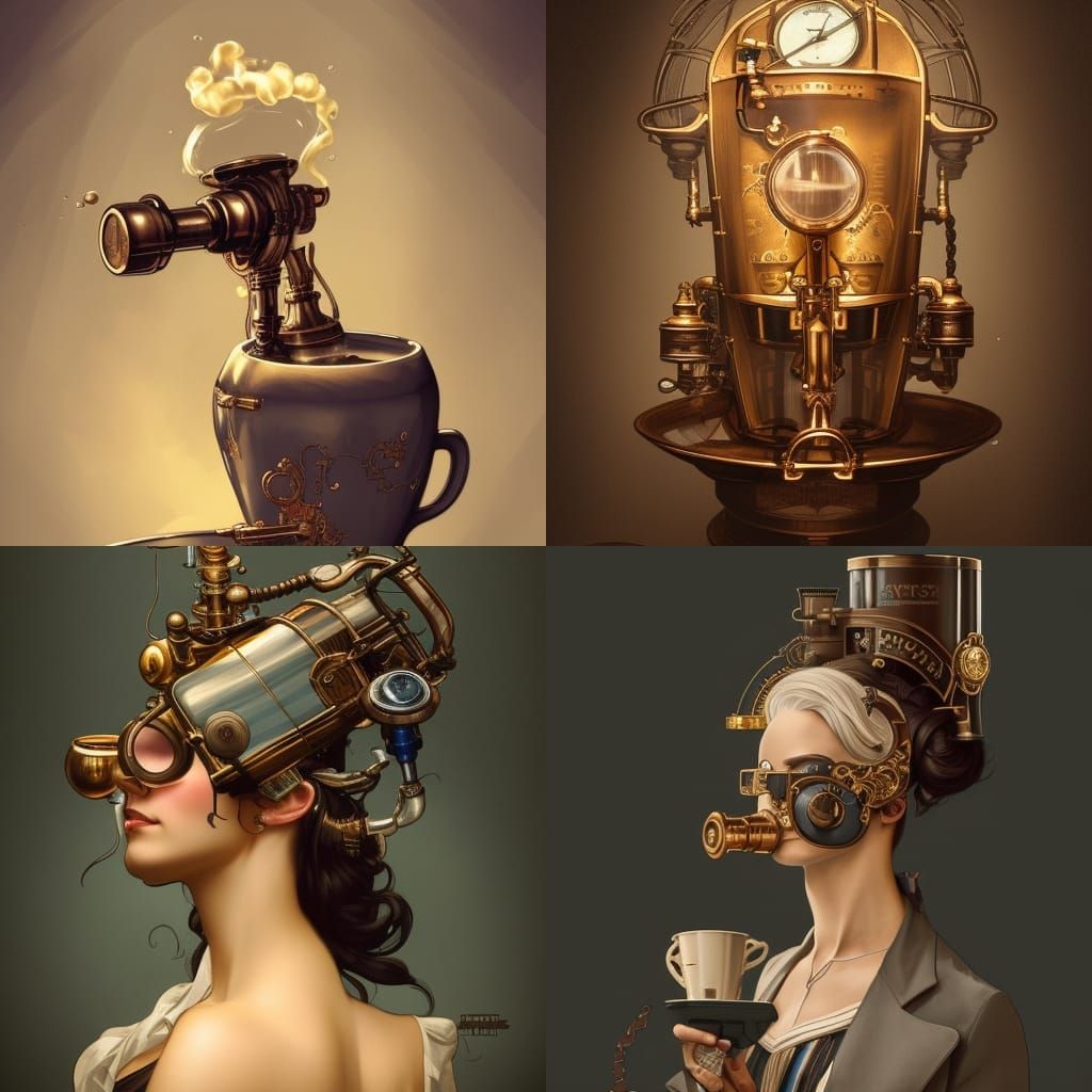 Steampunk Coffee Machine Portrait in Detailed Concept Art