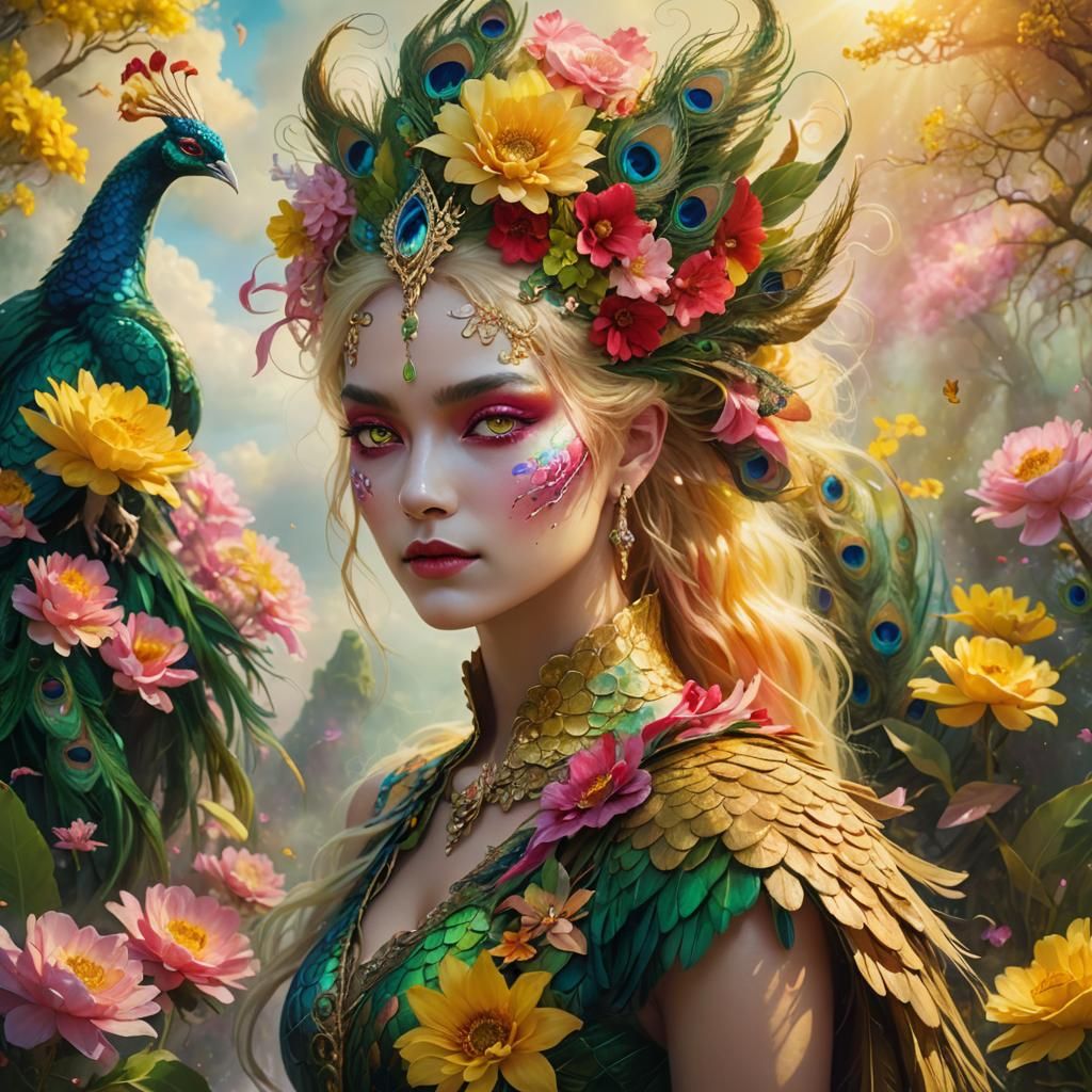 Dragon Peacock Woman in Surreal Fantasy Art