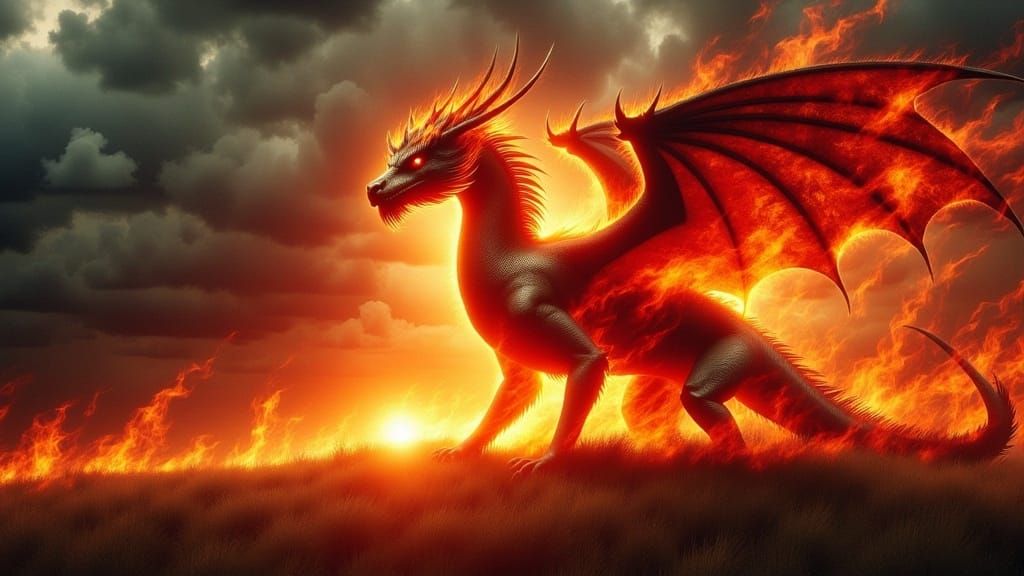 Dragon of Fiery Passion Unleashed in Double Exposure