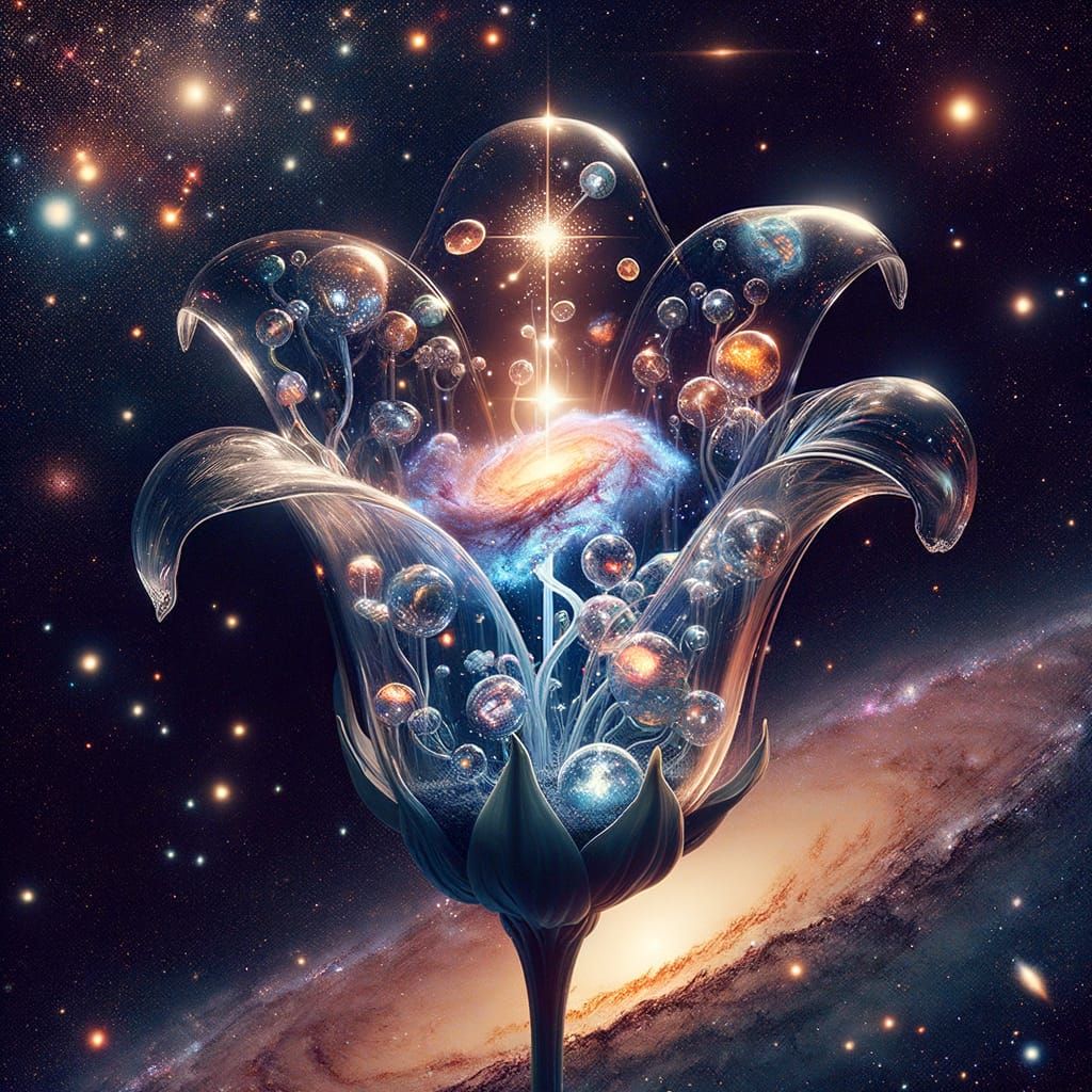 Transparent Flower Amidst Cosmic Void