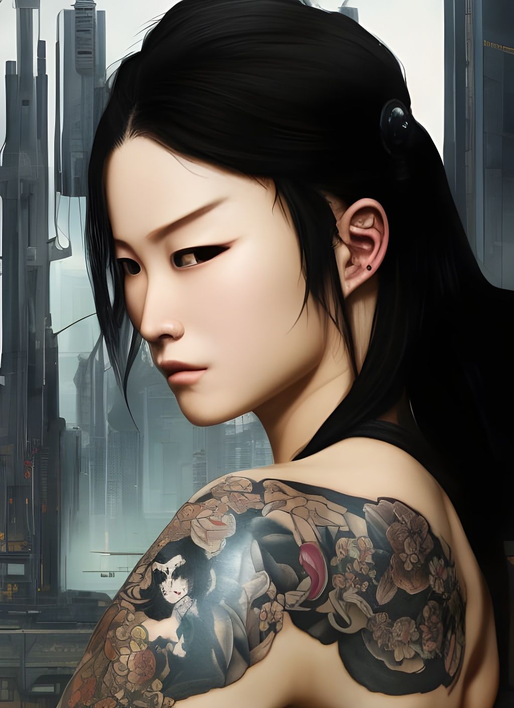 Cyberpunk Yakuza Girl Digital Painting