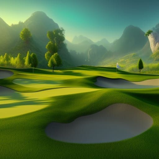 Surreal Golf Course: Detailed Fantasy Concept Art