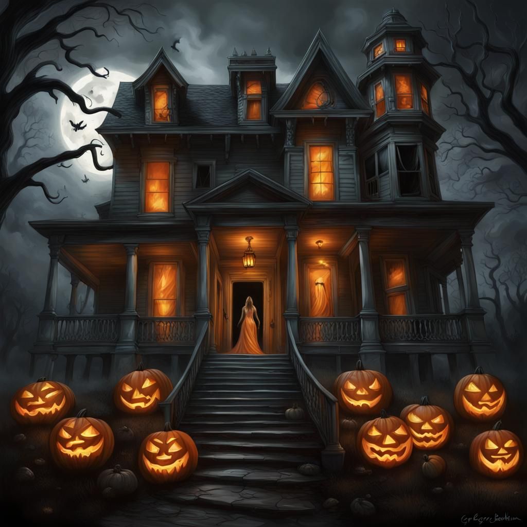 Haunted House with Goddess Spirit in Ominous Lighting