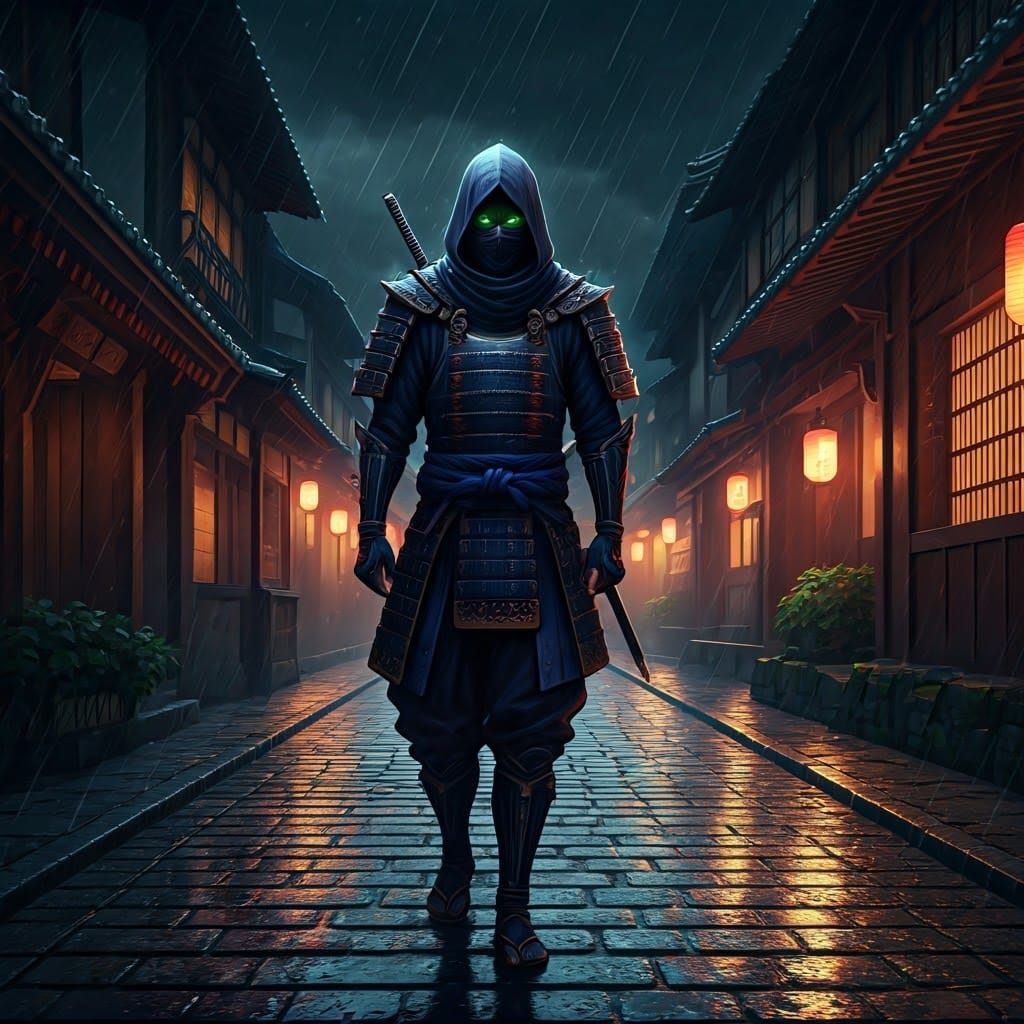 Ninja Patrols Stormy Old Japan in 3D Anime Style