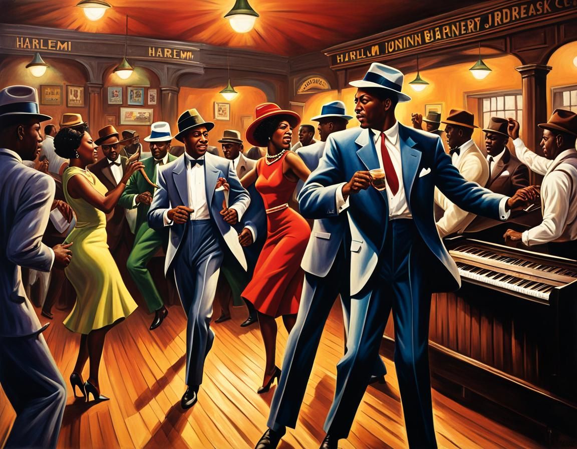 Harlem Rent Party in Ernie Barnes Style