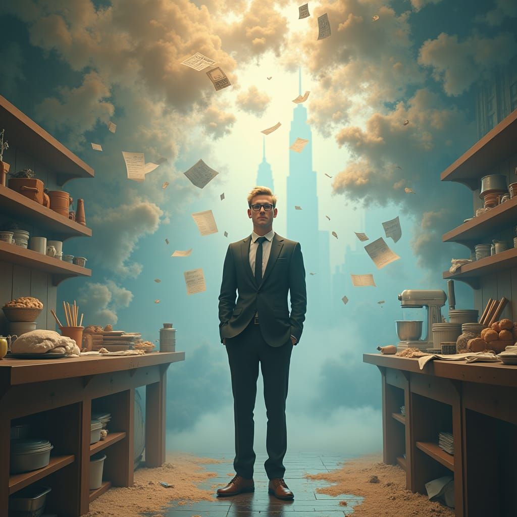 Career Progression: Baker to Tax Advisor in Surreal Portrait