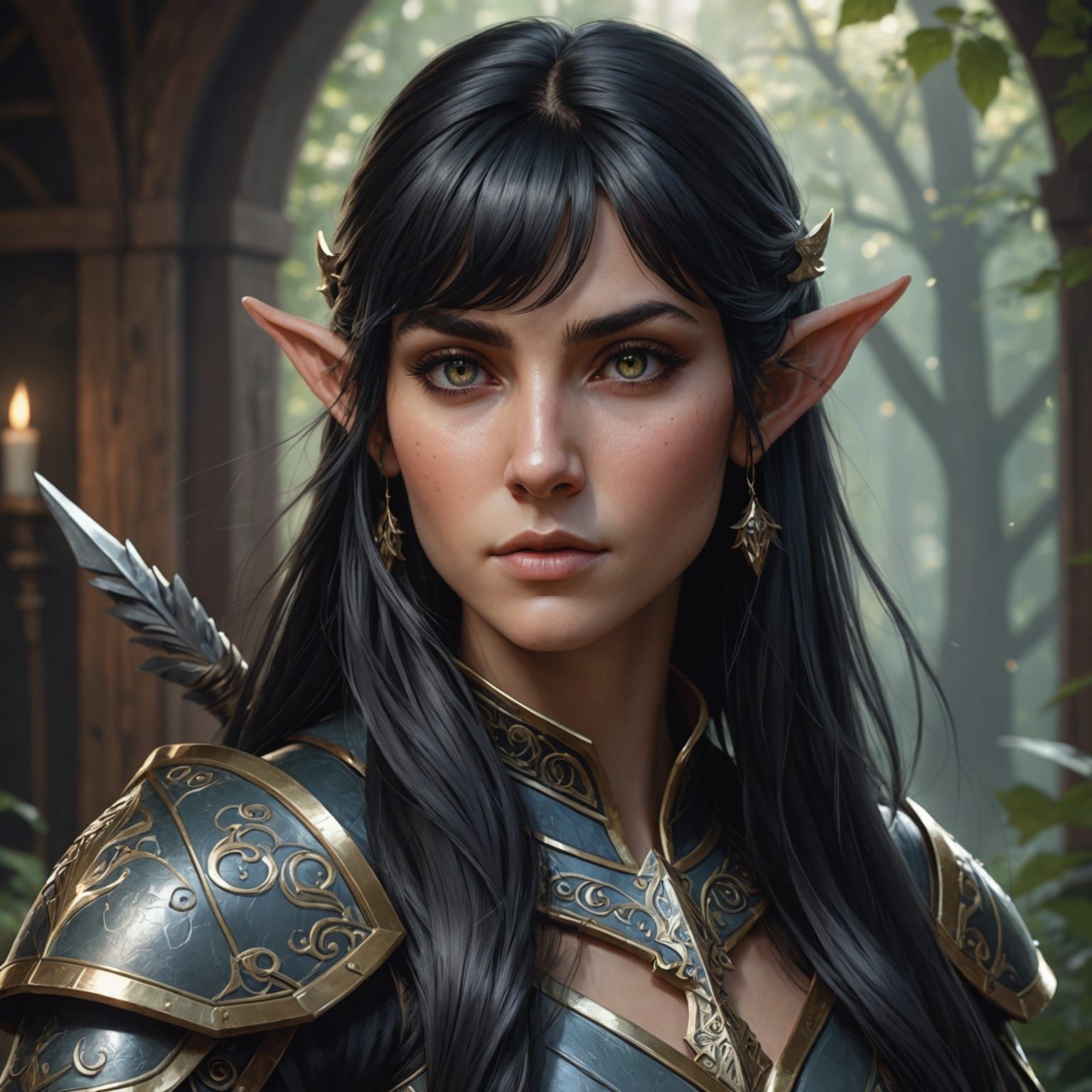 Elven Warrior in Wood Armor: Detailed Portrait