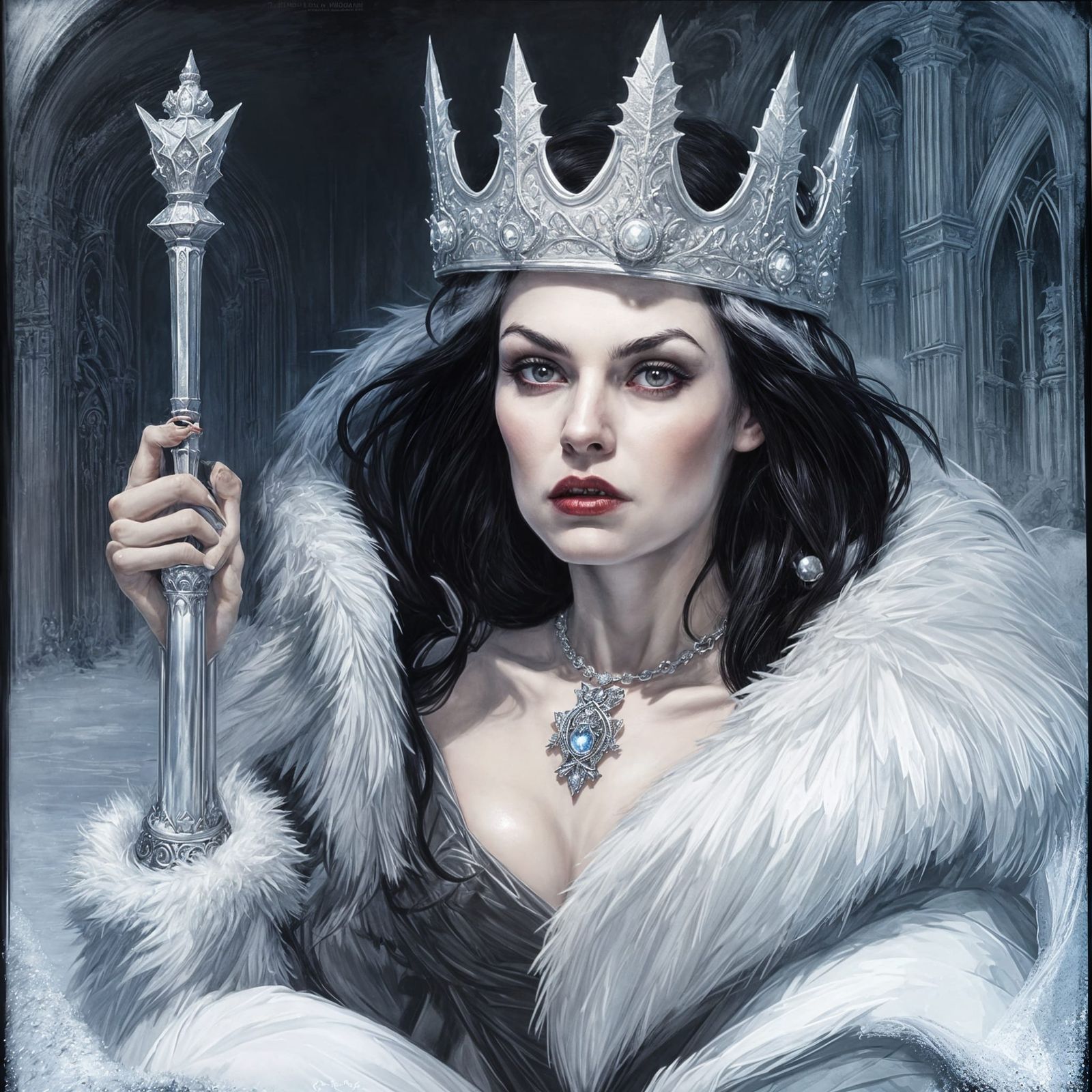 Evil Snow Queen in Carriage with Scepter