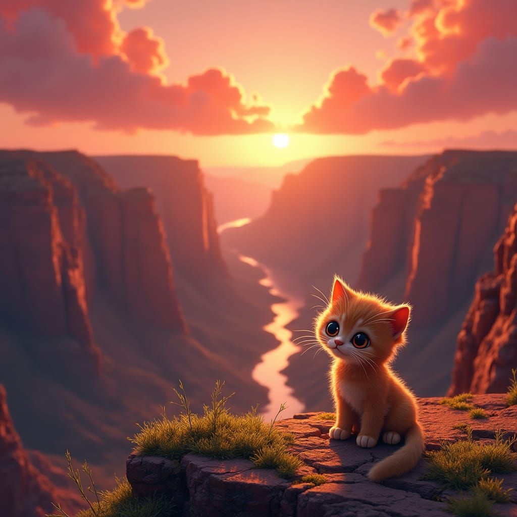 a cute animated kitten with big eyes.

cat sitting on a rock...