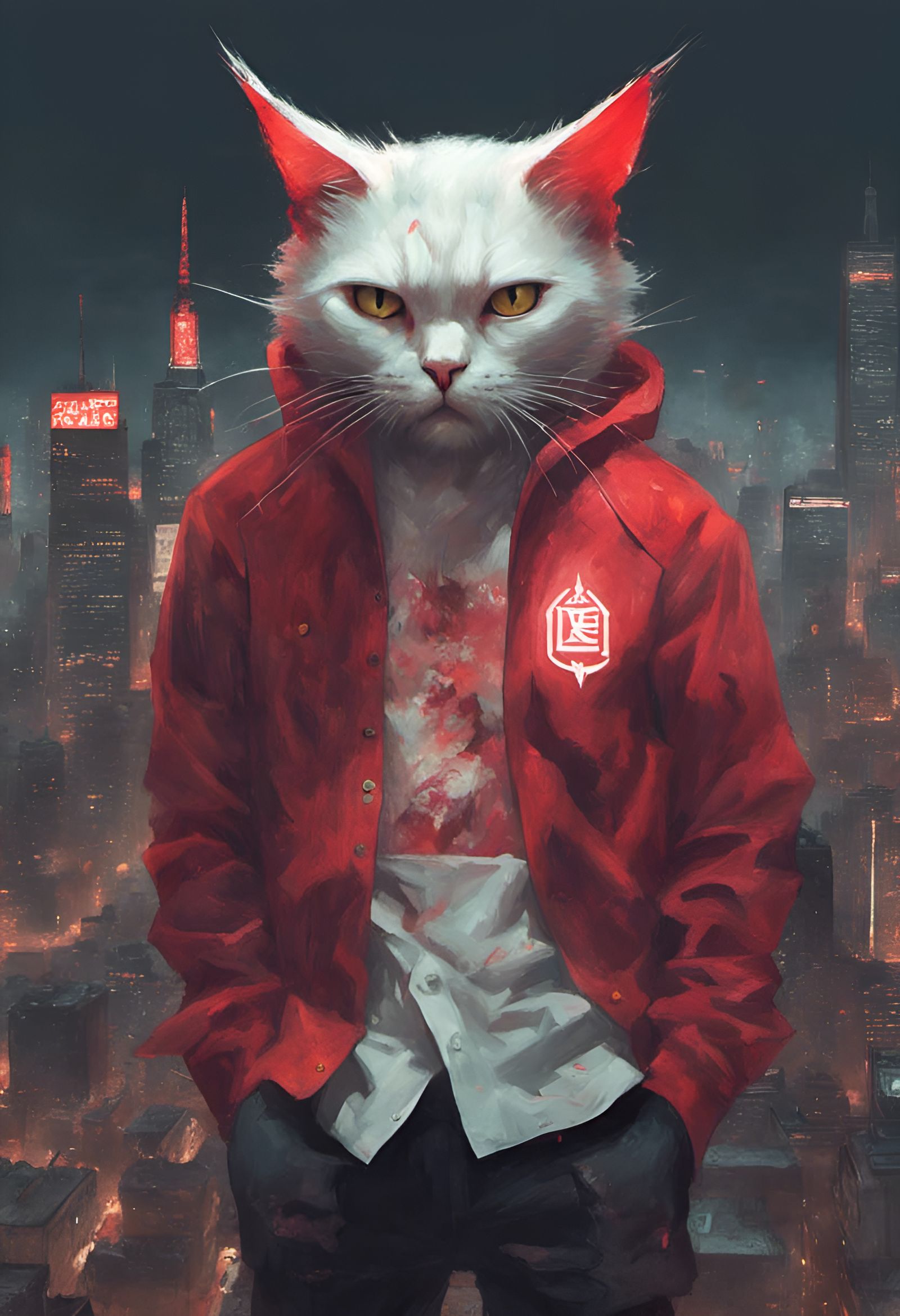 Cyberpunk Cat Portrait with Devil T-Shirt