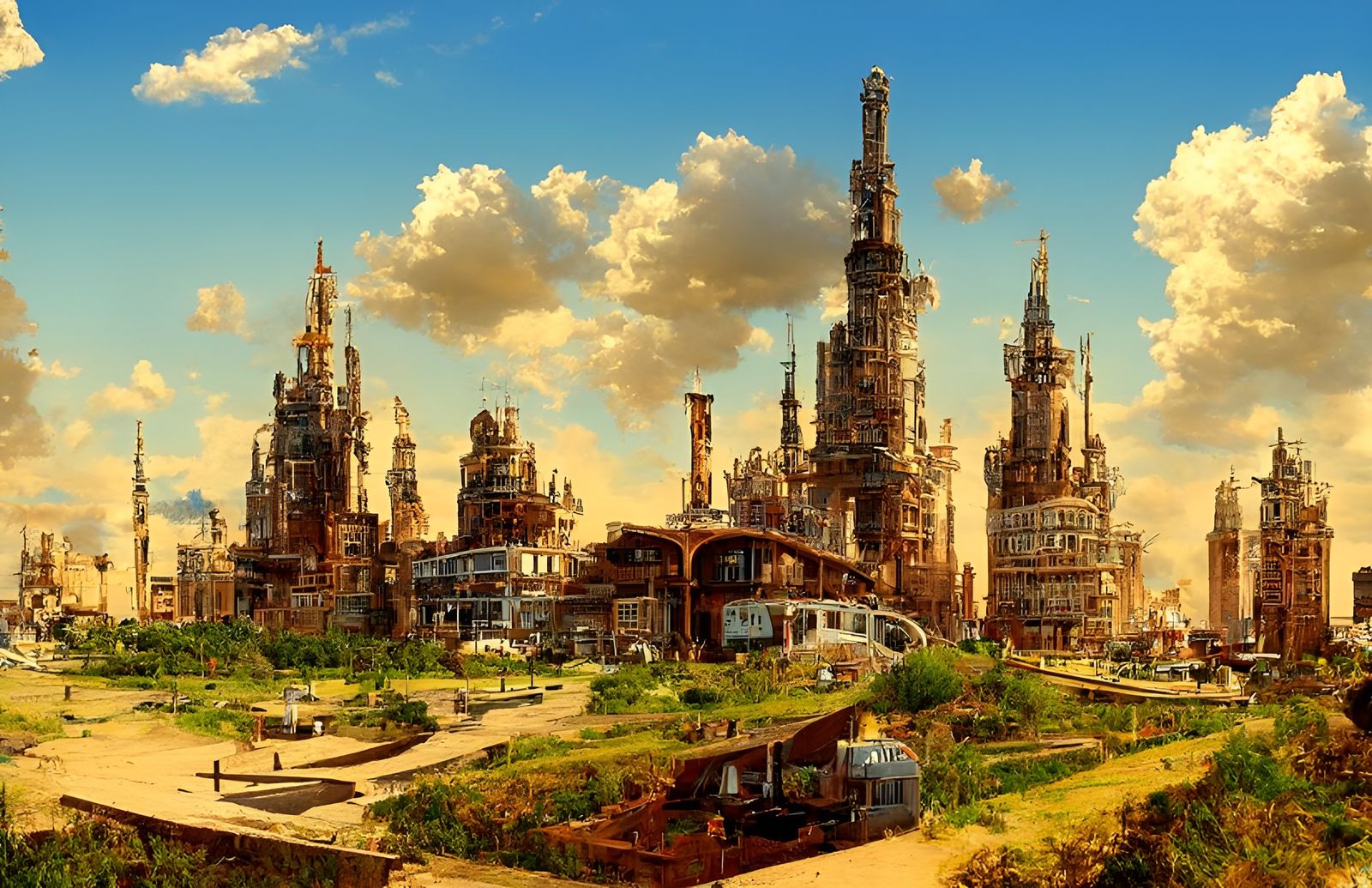 Vibrant steampunk Megacity