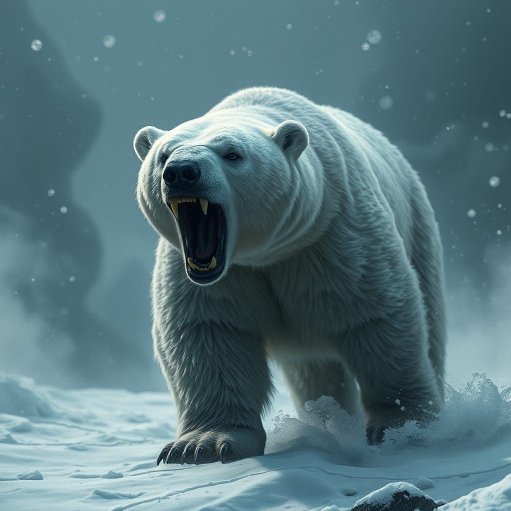 Fierce Polar Bear Emerges From Snowstorm