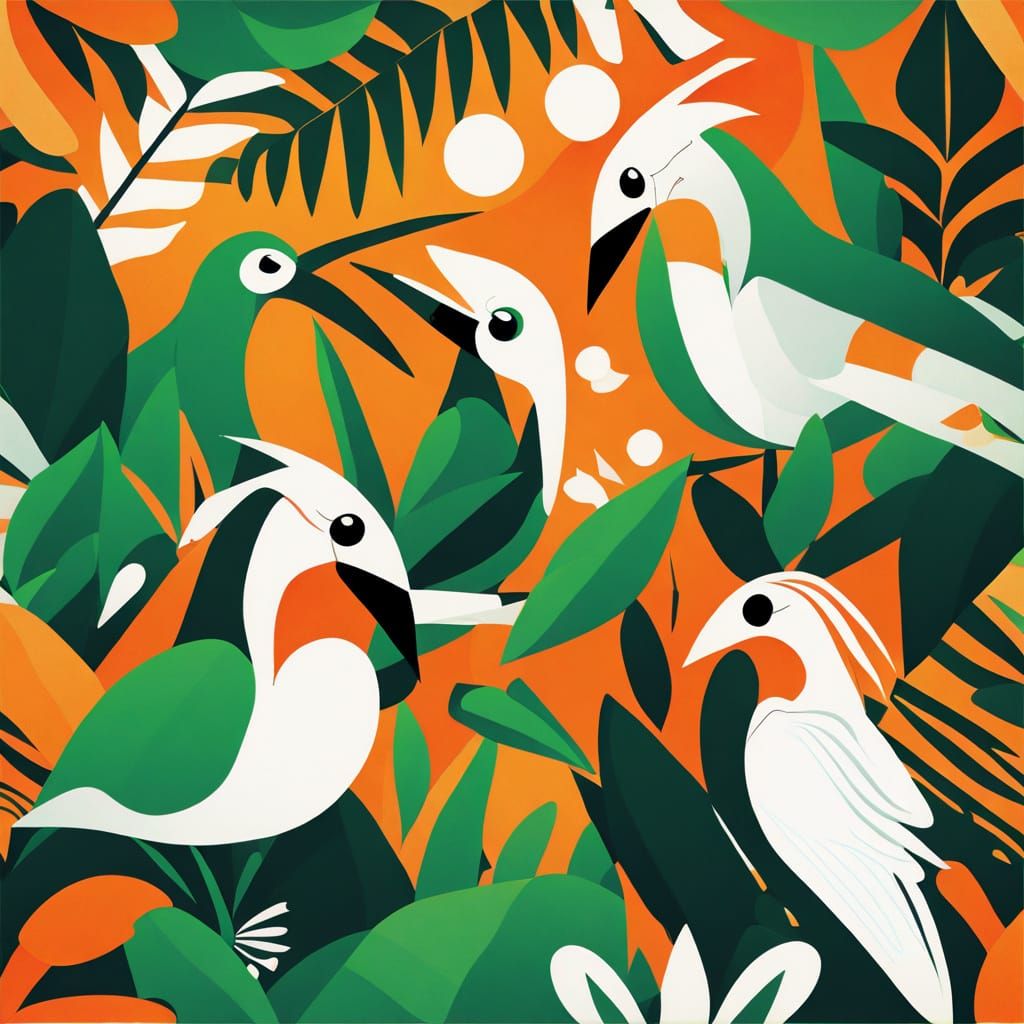 Vibrant Tropical Jungle Scene in Bold, Geometric Style
