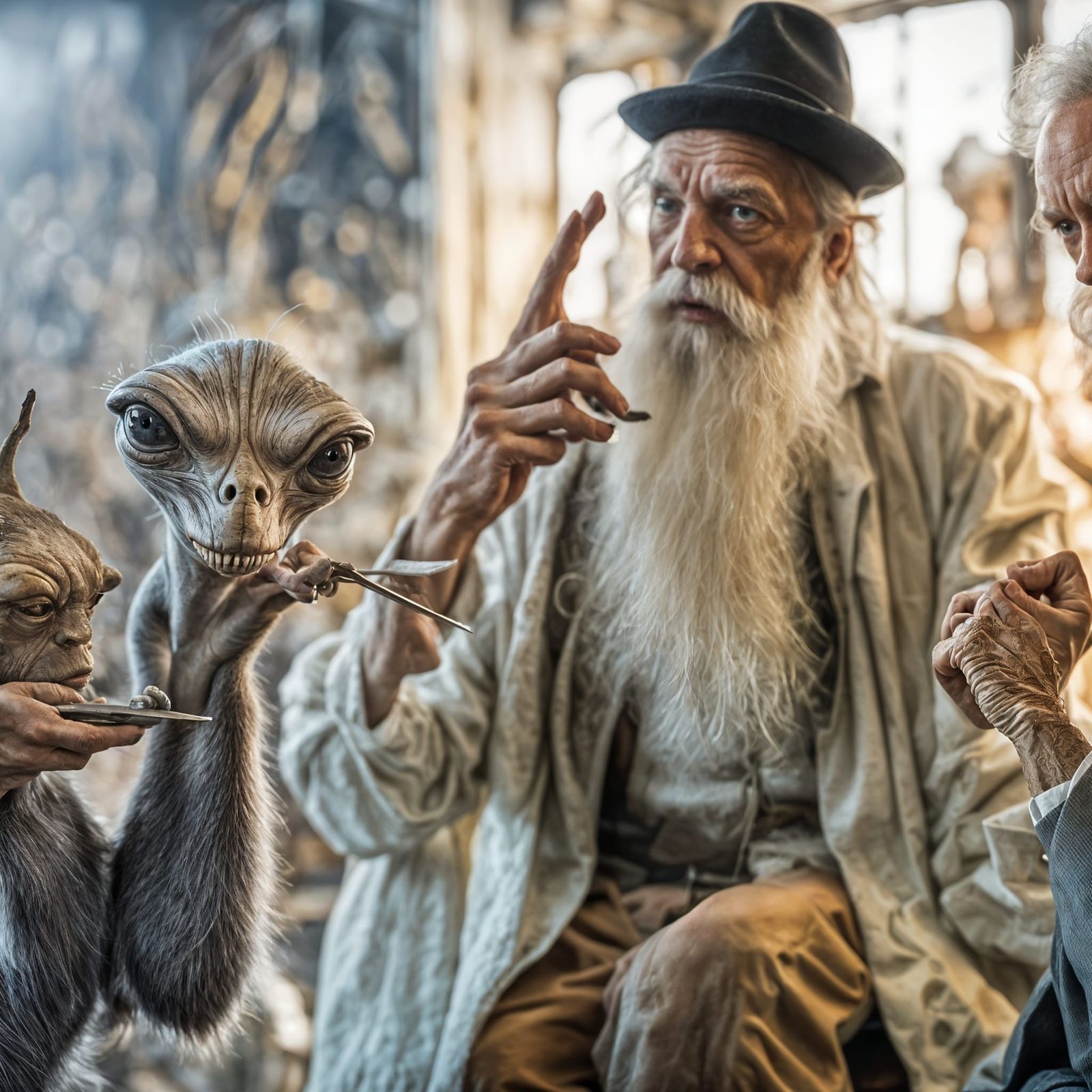 Alien Celebration in a Gritty Surreal Restaurant