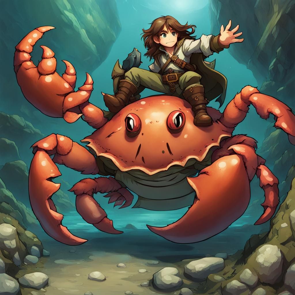 Anime Halfling Ranger Pirate Rides Crab into Battle