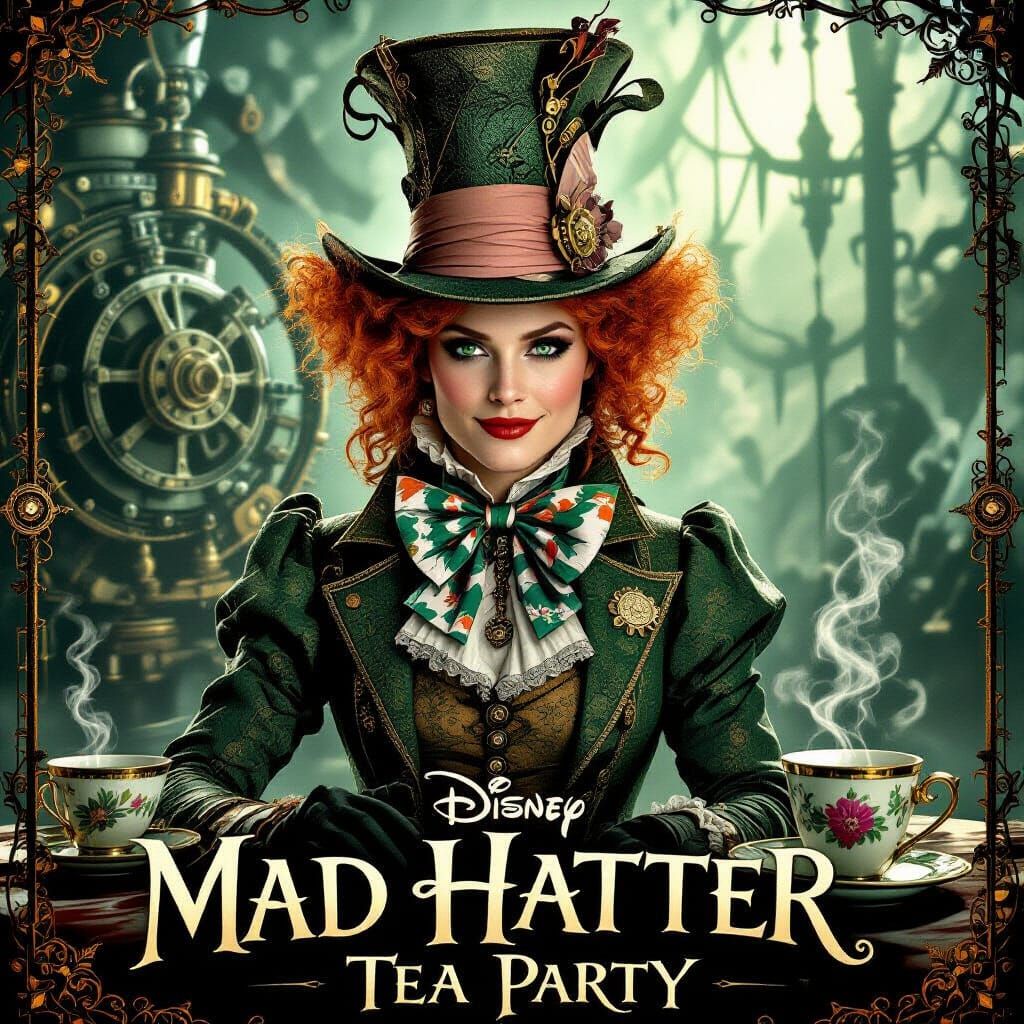Steampunk Mad Hatter Movie Poster with Green and Gold Palett...