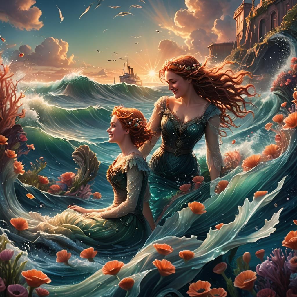 Titanic Embrace: Joyful Moment in a Shimmering Sea