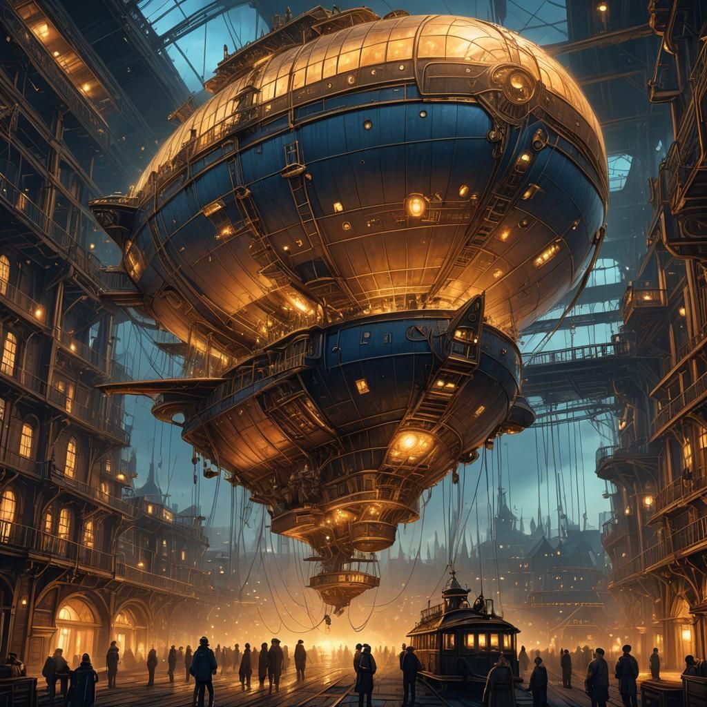 Airship Docks Amidst Victorian Fantasy Skyport