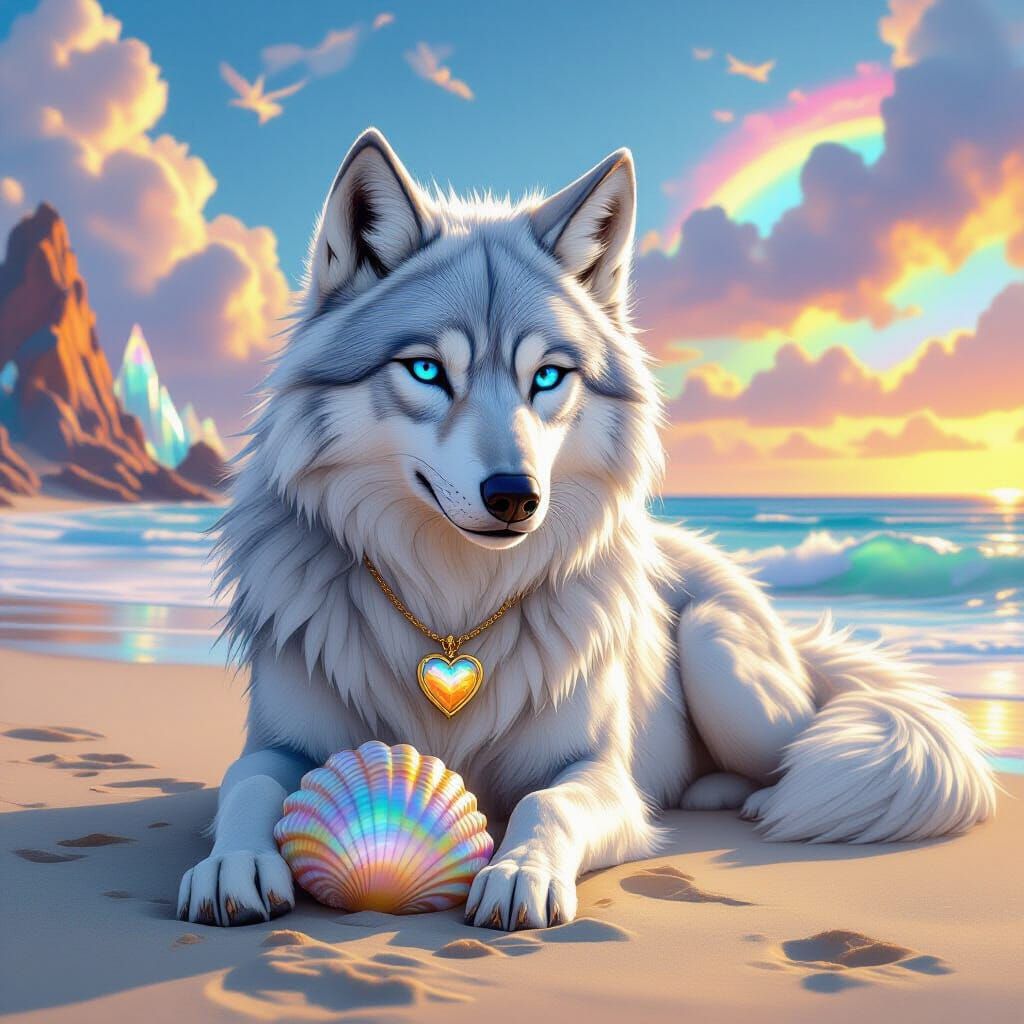 Direwolf on Prismen World Beach in Cinematic Style