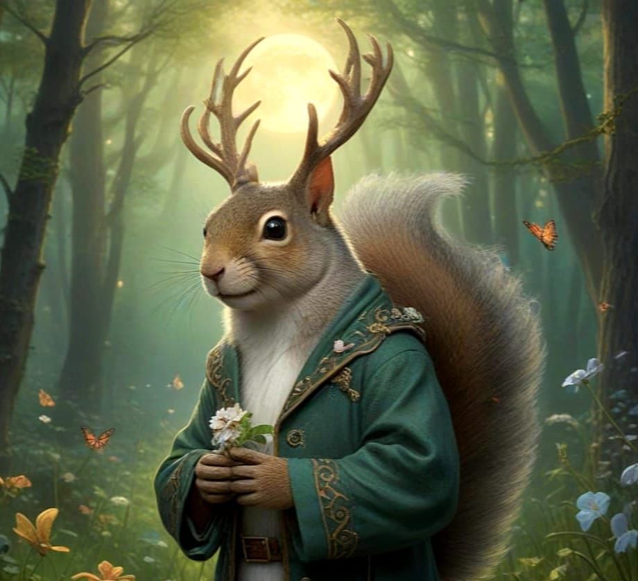 Godlike Gentleman in Whimsical Meadow Scene