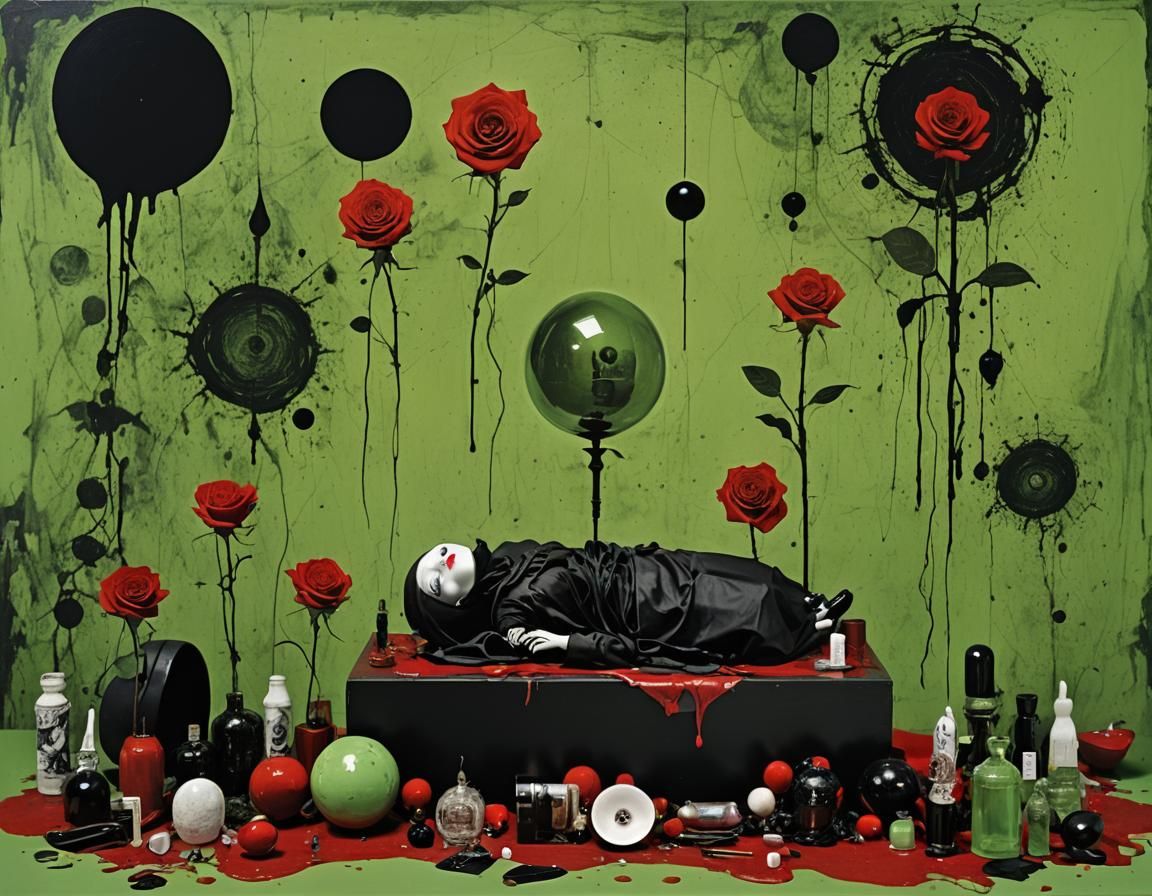 Surreal Macabre: Black Timeline Crossing Red Space