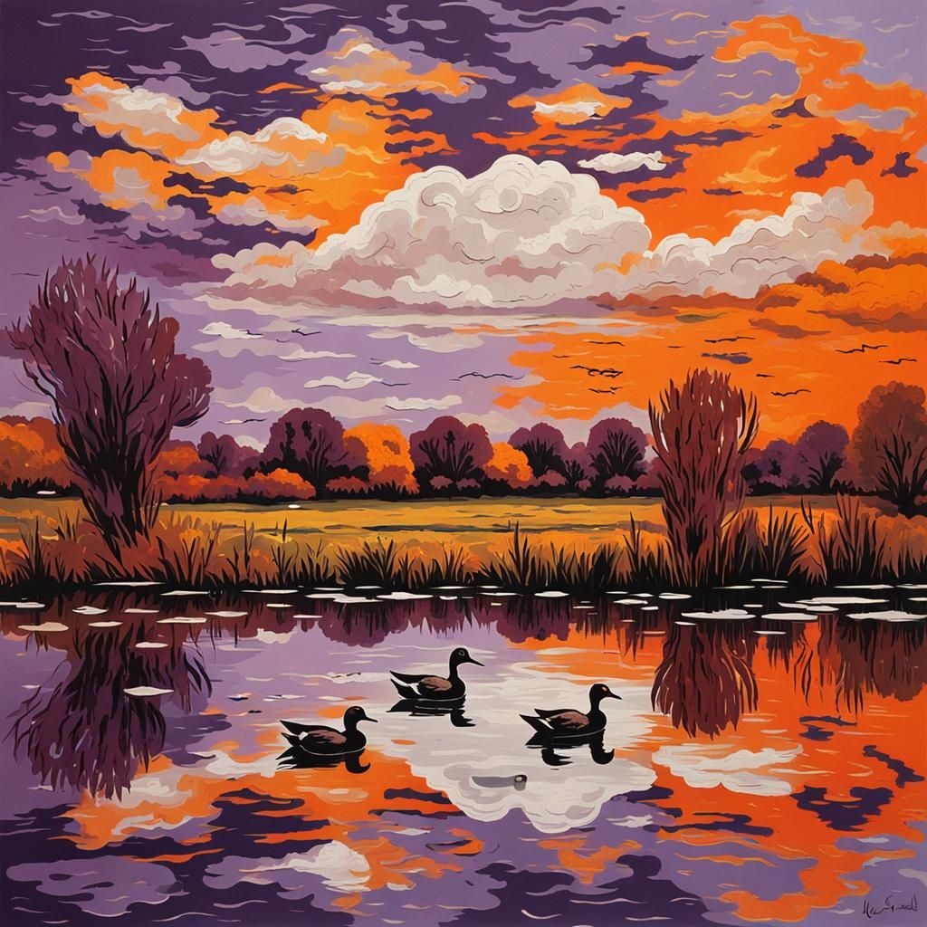 Colorful Pond Reflection in Van Gogh Style